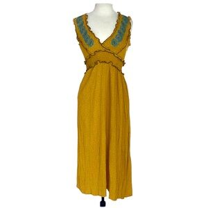 ANTHROPOLOGIE MYSTREE Women’s Yellow Gold Polka Dot Maxi Dress Size Small